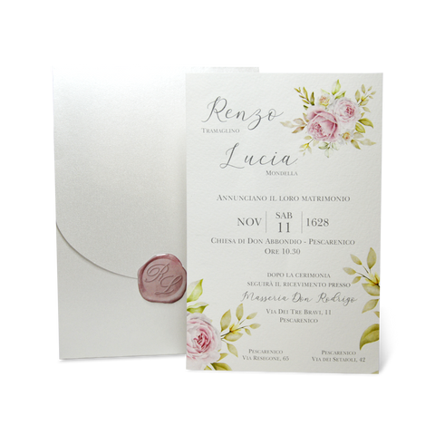 Partecipazione Matrimonio rettangolare con Rose  - Codice F1762 Partecipazione Matrimonio rettangolare con Rose  - Codice F1762