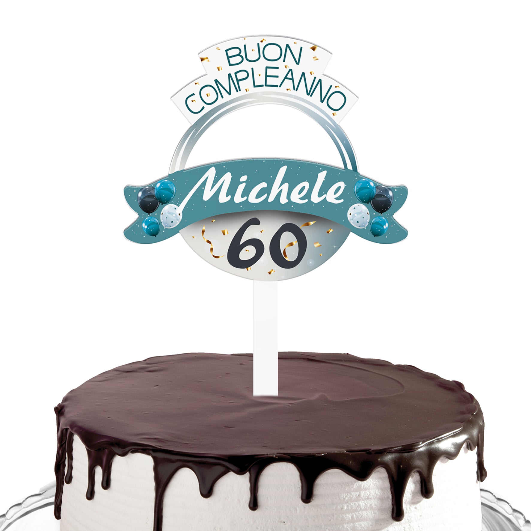 Cake topper compleanno articolo tema chic blu Modello codice: PB 31 V –  Inviti Design