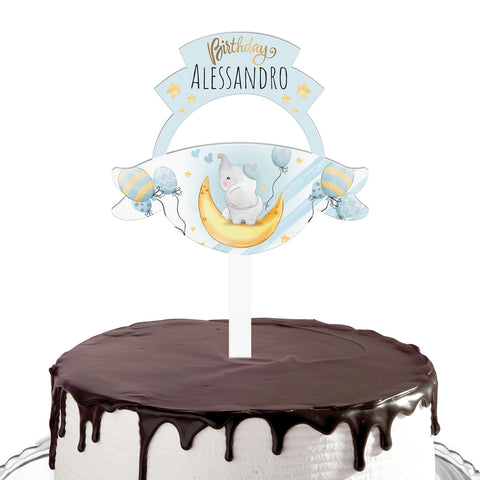 Cake topper compleanno articolo tema elefantino celeste Modello codice: PB 46 V