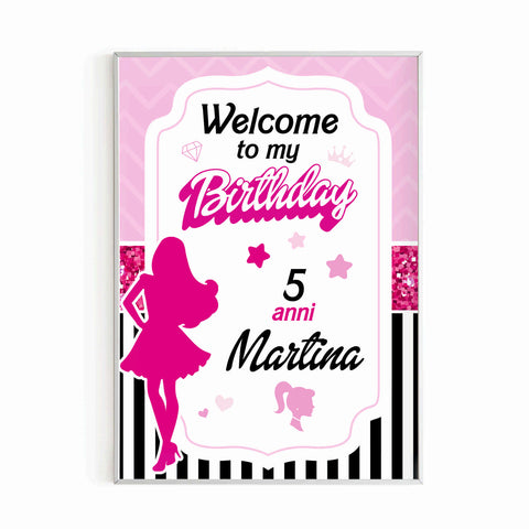 Cartellone benvenuto Welcome festa di compleanno tema barbie Modello codice: PB 49 C
