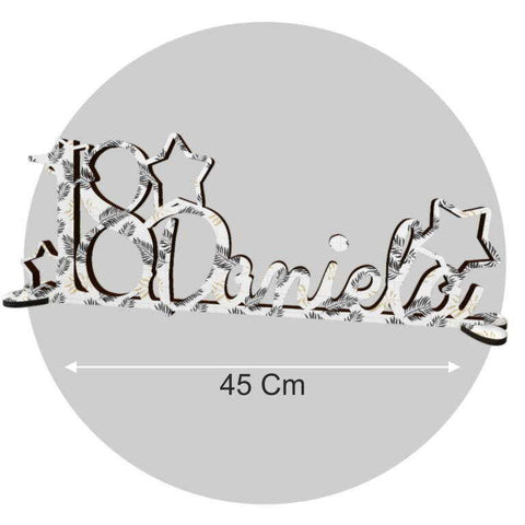 Scritta in legno colorata con stelle per 18 anni con base cm 45 cod. FWP-M 07 Scritta in legno colorata con stelle per 18 anni con base cm 45 cod. FWP-M 07