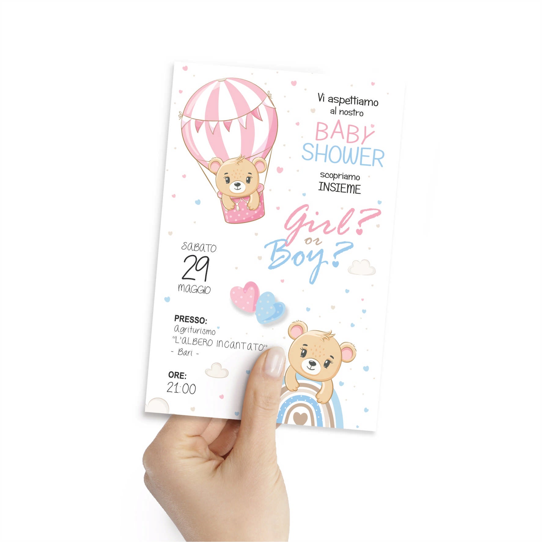 Biglietto invito compleanno tema baby shower orsetto rosa e celeste Mo – Inviti  Design