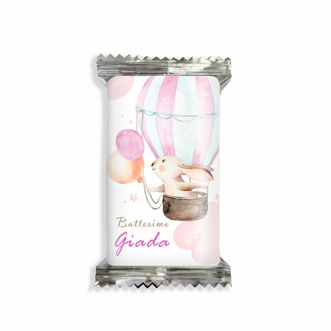 Adesivi cioccolato personalizzate compleanno tema mongolfiera rosa Modello codice: PB 39 G