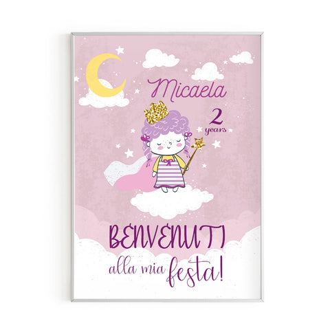 Cartellone benvenuto Welcome festa di compleanno tema piccola principessa rosa Modello codice: PB 45 C