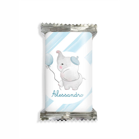 Adesivi cioccolato personalizzate compleanno tema elefantino celeste Modello codice: PB 46 G