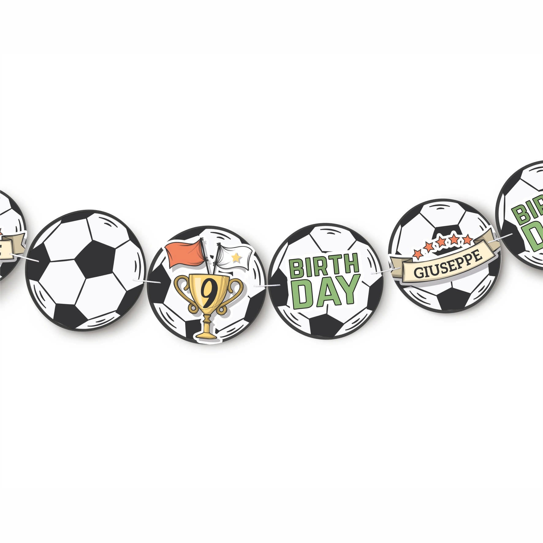 Festone compleanno personalizzato tema calcio Modello codice: PB 4 N –  Inviti Design