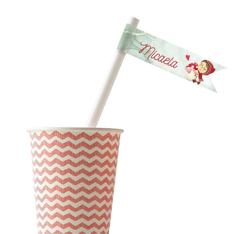 Etichette personalizzate per cannucce tema cappuccetto rosso Modello codice: PB 6 B Etichette personalizzate per cannucce tema cappuccetto rosso Modello codice: PB 6 B