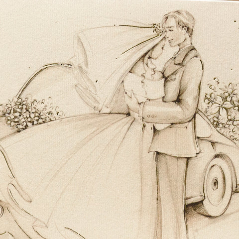Partecipazioni di nozze romantica rettangolare con sposi abbracciati su copertina
