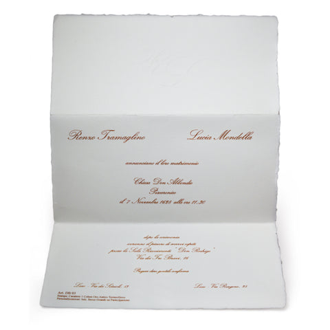 Partecipazione in carta amalfitana fatta a mano foglio grande tipo lettera con busta DB03