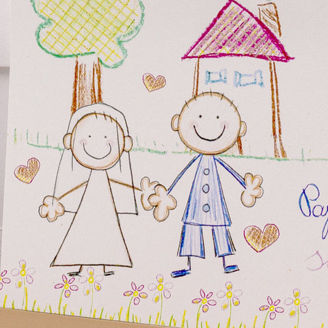 Partecipazioni di matrimonio con disegno da bambino di sposi F1259