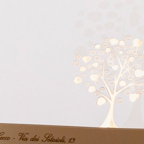 Partecipazioni di nozze con albero in oro rilievo e alberi retinati f1433