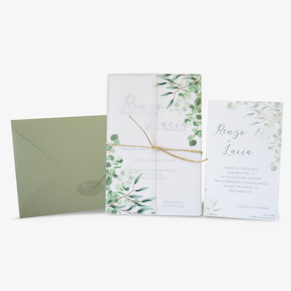 Partecipazione Matrimonio elegante fascia verde salvia - Codice