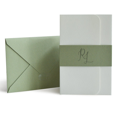 Partecipazione Matrimonio elegante fascia verde salvia - Codice F1726