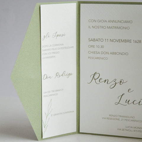 Partecipazione Matrimonio elegante verde salvia con tag iniziali sposi- Codice F1733
