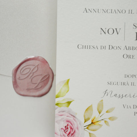 Partecipazione Matrimonio rettangolare con Rose  - Codice F1762