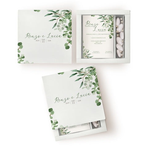 Partecipazione matrimonio scatola porta confetti, natural green