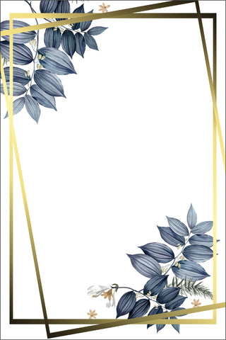 Partecipazione di nozze in plexiglass trasparente rettangolare con foglie blu cod. FPLEX28