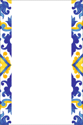 Partecipazione di nozze in plexiglass trasparente rettangolare tema maioliche blu e gialle cod. FPLEX40