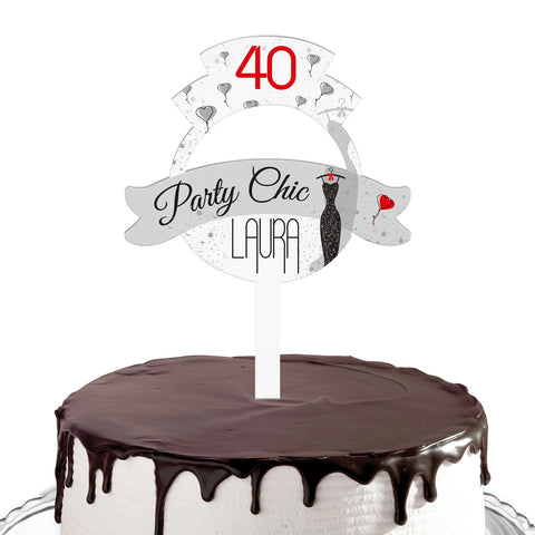 Cake topper compleanno articolo tema donna 40 anni glamour Modello codice: PB 2 V
