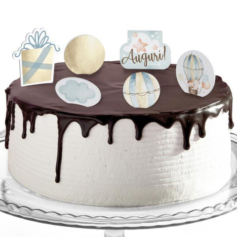 Decorazioni torte compleanno tema mongolfiera celeste Modello codice: PB 38 Z