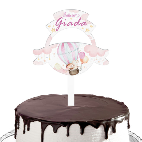 Cake topper compleanno articolo tema mongolfiera rosa Modello codice: PB 39 V