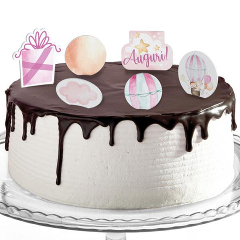 Decorazioni torte compleanno tema mongolfiera rosa Modello codice: PB 39 Z