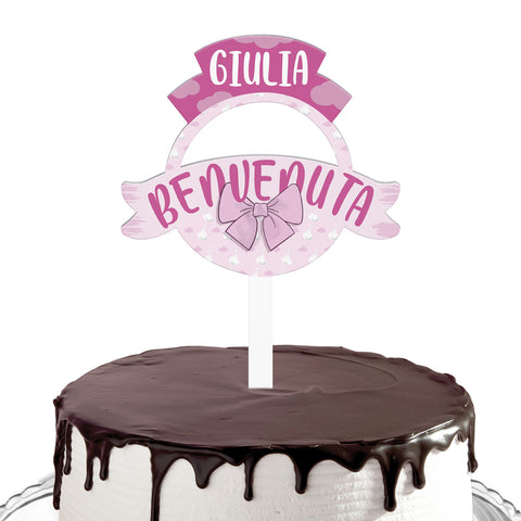 Cake topper compleanno articolo tema cicogna bimba Modello codice: PB 42 V