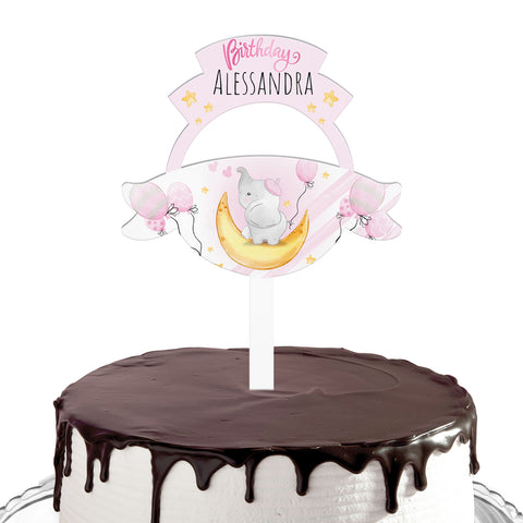 Cake topper compleanno articolo tema elefantino rosa Modello codice: PB 47 V