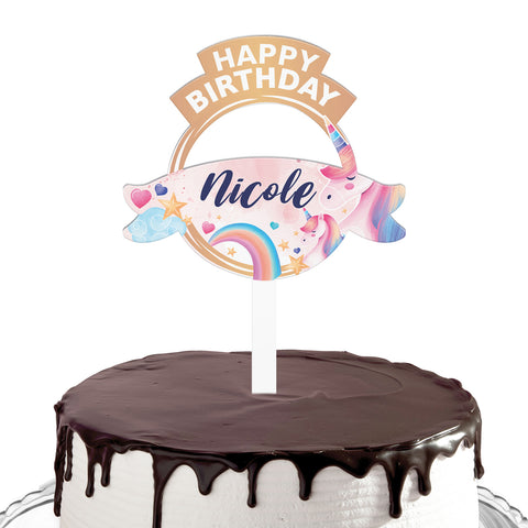 Cake topper compleanno articolo tema unicorno Modello codice: PB 9 V –  Inviti Design