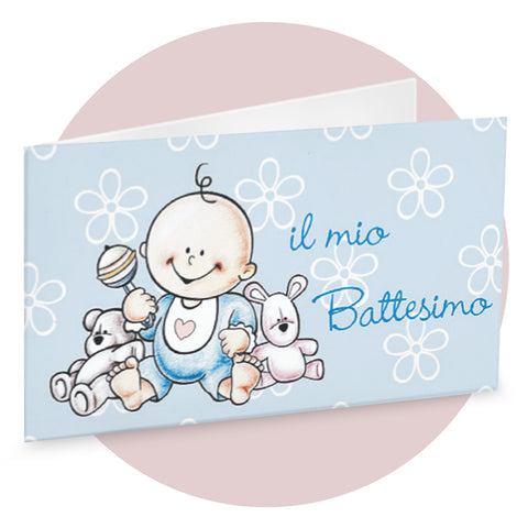 Bigliettini bomboniere Battesimo Celeste Codice BFF2055