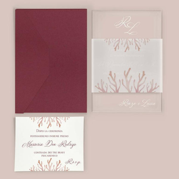 Partecipazione Matrimonio elegante fascia verde salvia - Codice F1734 –  Inviti Design