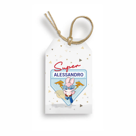 Tag bigliettini per compleanno articolo tema super eroi bunny Modello codice: PB 11 S