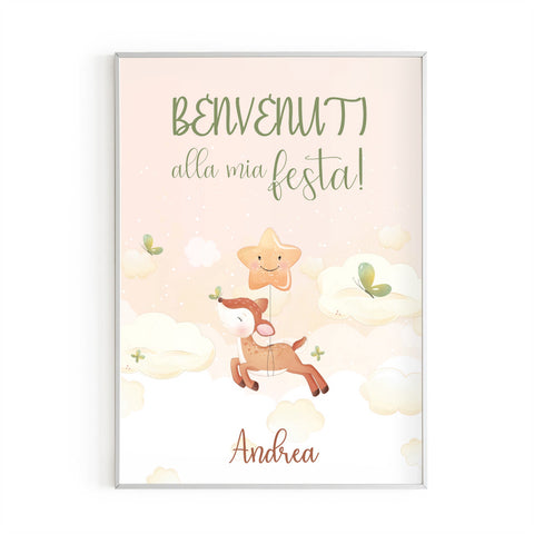 Cartellone benvenuto Welcome festa di compleanno tema bambi Modello codice: PB 14 C