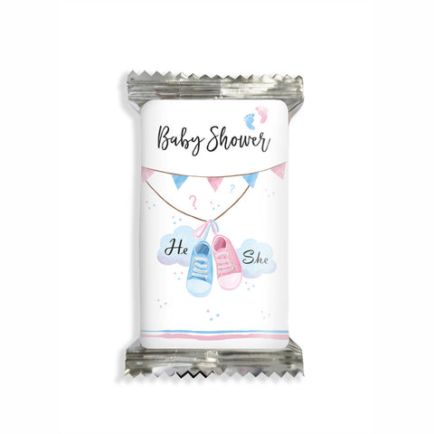 Adesivi cioccolato personalizzate compleanno tema baby shower scarpette Modello codice: PB 15 G