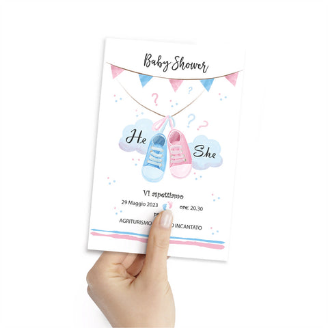 Biglietto invito compleanno tema baby shower scarpette Modello codice: PB 15 O