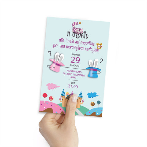 Biglietto invito compleanno tema baby shower alice nel paese delle meraviglie Modello codice: PB 16 O