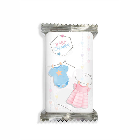 Adesivi cioccolato personalizzate compleanno tema baby shower body rosa e celeste Modello codice: PB 17 G