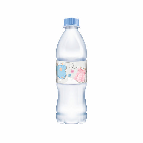 Etichette acqua personalizzate compleanno tema baby shower body rosa e celeste Modello codice: PB 17 L