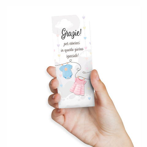 Tag ringraziamento compleanno articolo tema baby shower body rosa e celeste Modello codice: PB 17 R