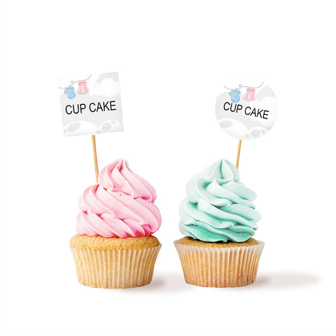 Segnagusti cup cakes articolo tema baby shower body rosa e celeste Modello codice: PB 17 T