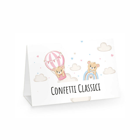 Segnagusto confetti e dolci festa di compleanno tema baby shower orsetto rosa e celeste Modello codice: PB 18 E