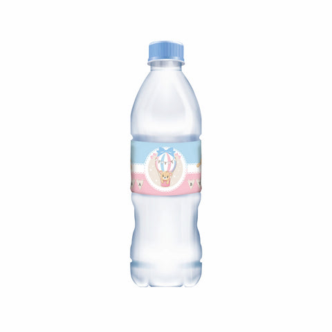 Etichette acqua personalizzate compleanno tema baby shower orsetto rosa e celeste Modello codice: PB 18 L