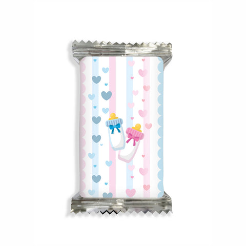 Adesivi cioccolato personalizzate compleanno tema baby shower biberon rosa e celeste Modello codice: PB 19 G