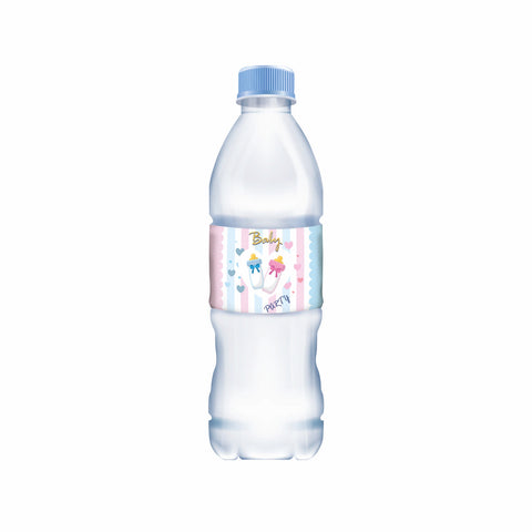 Etichette acqua personalizzate compleanno tema baby shower biberon rosa e celeste Modello codice: PB 19 L