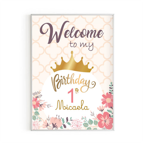 Cartellone benvenuto Welcome festa di compleanno tema principessa Modello codice: PB 1 C