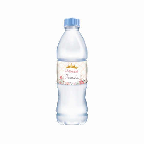 Etichette acqua personalizzate compleanno tema principessa Modello codice: PB 1 L