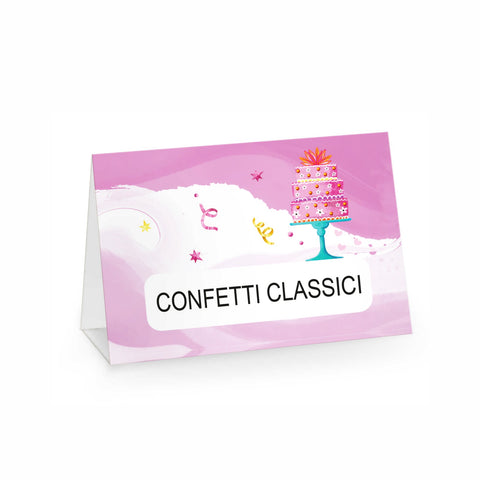 Segnagusto confetti e dolci festa di compleanno tema fucsia e oro Modello codice: PB 21 E