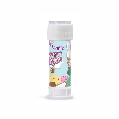 Etichette bolle di sapone personalizzate compleanno tema alice nel paese delle meraviglie Modello codice: PB 22 D