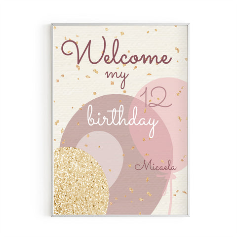 Cartellone benvenuto Welcome festa di compleanno tema rosa gold Modello codice: PB 26 C