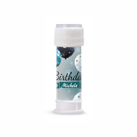 Etichette bolle di sapone personalizzate compleanno tema chic blu Modello codice: PB 31 D